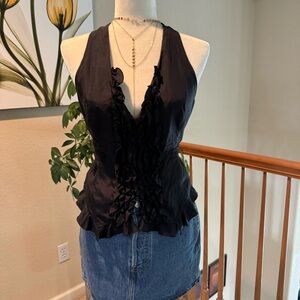 Black halter top with tuxedo detail
